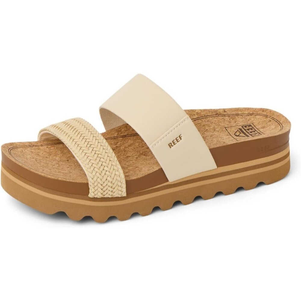 Women's Slide Sandal Cream Open Toe Slip-on Hi Platform Heel Double Strap